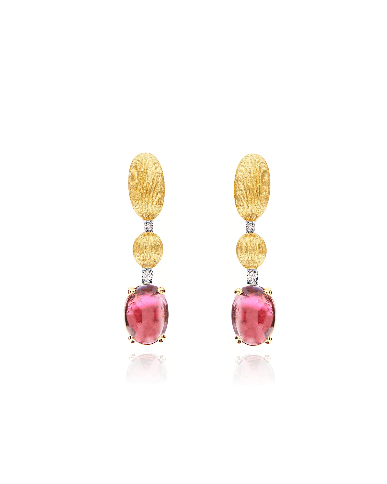 "Tourmalines" Gold, diamonds and pink tourmaline ball drop earrings (short)