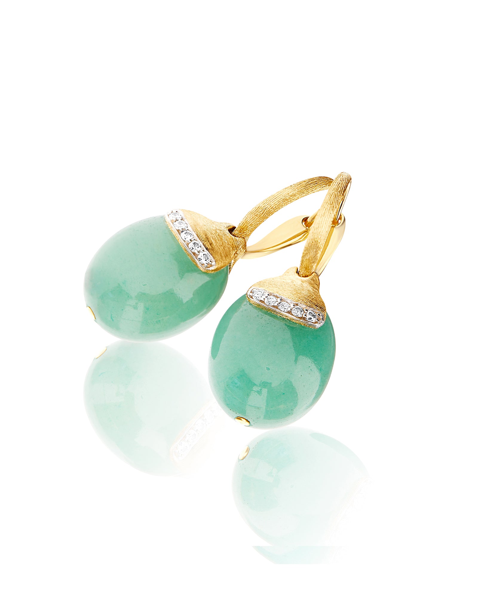 "Amazonia" Ciliegine Gold and Green Aventurine Ball Drop Earrings with Diamonds Details (LARGE)