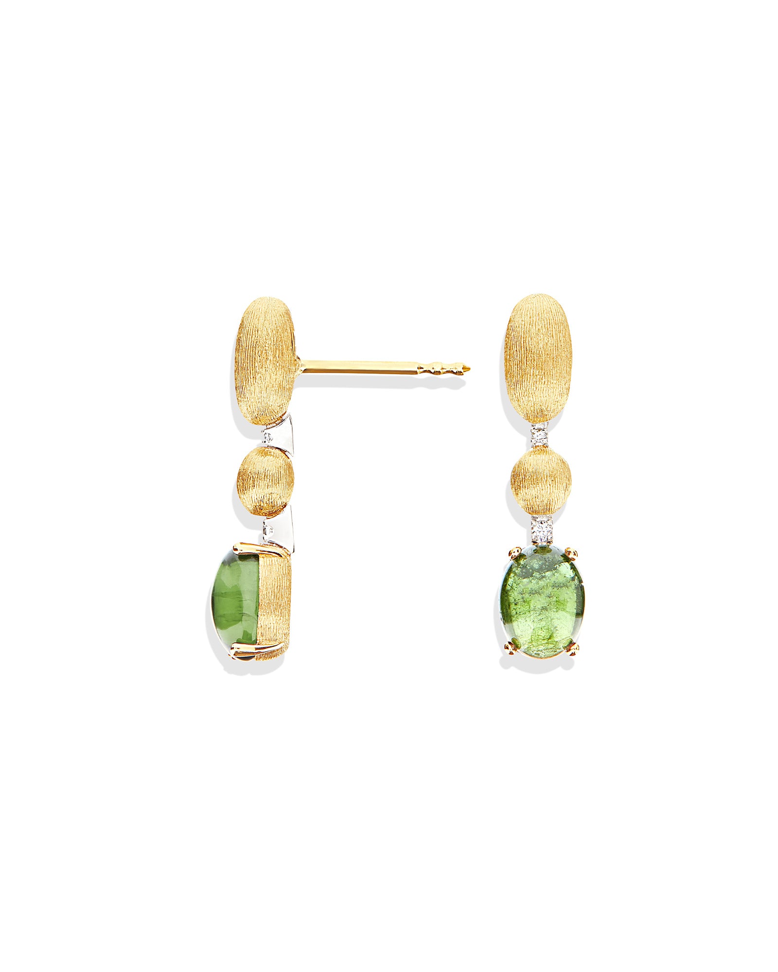 "Tourmalines" Gold, diamonds and green tourmaline ball drop earrings (short)
