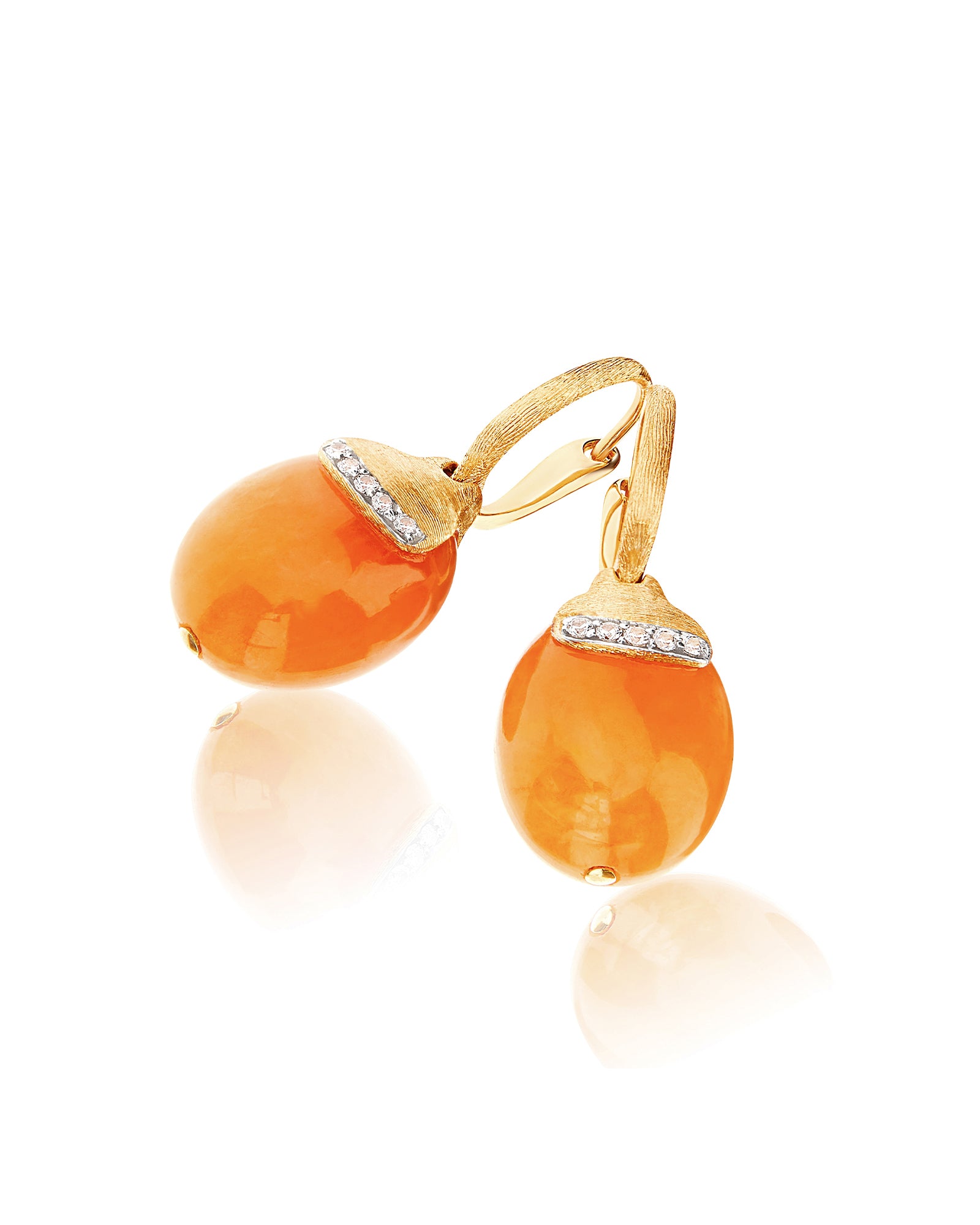 "Petra" Ciliegine Gold and Orange Aventurine Ball Drop Earrings with Diamonds Details (LARGE)