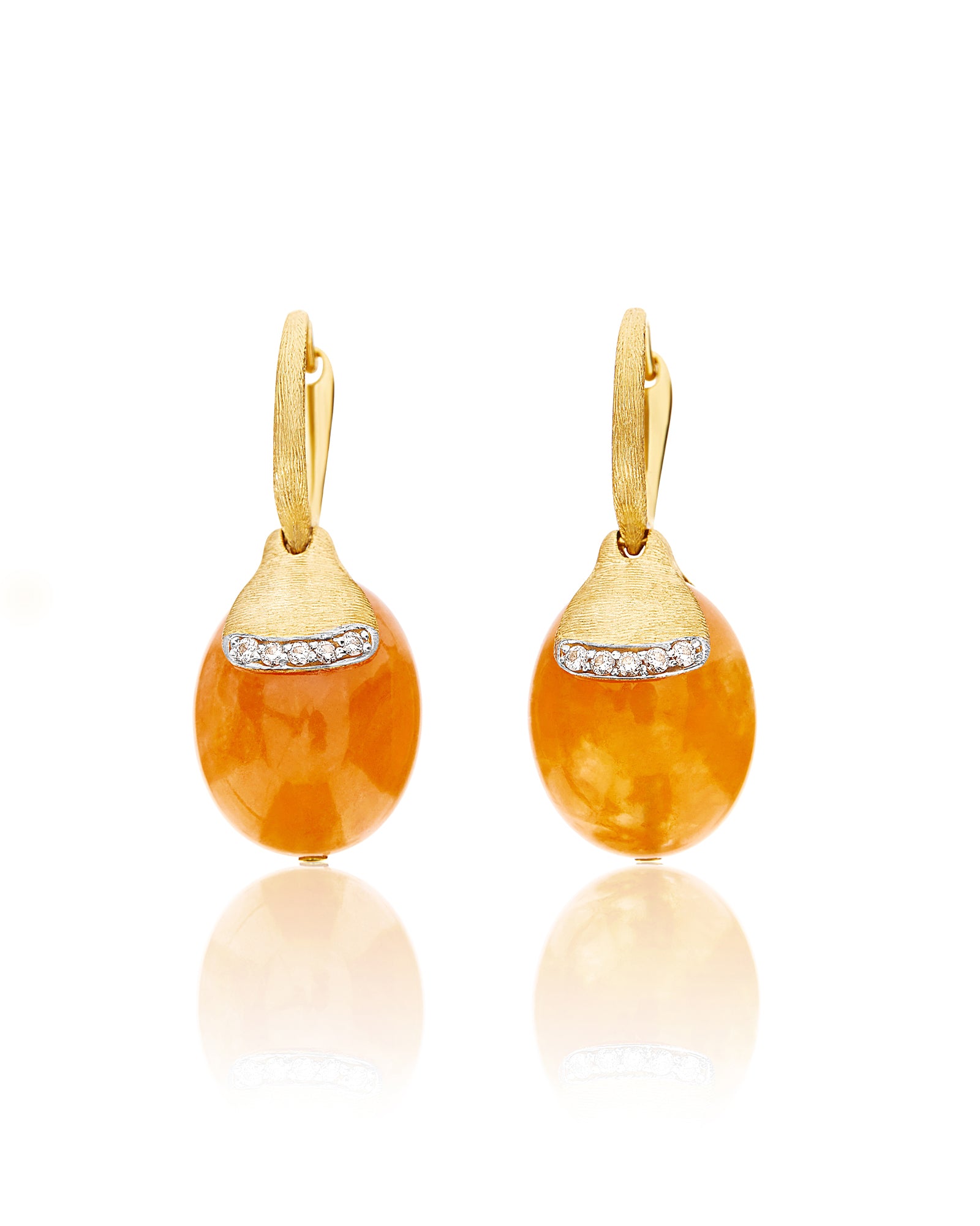 Petra "Amulets" Ciliegine Gold and Orange Aventurine Ball Drop Earrings with Diamonds Details (LARGE)