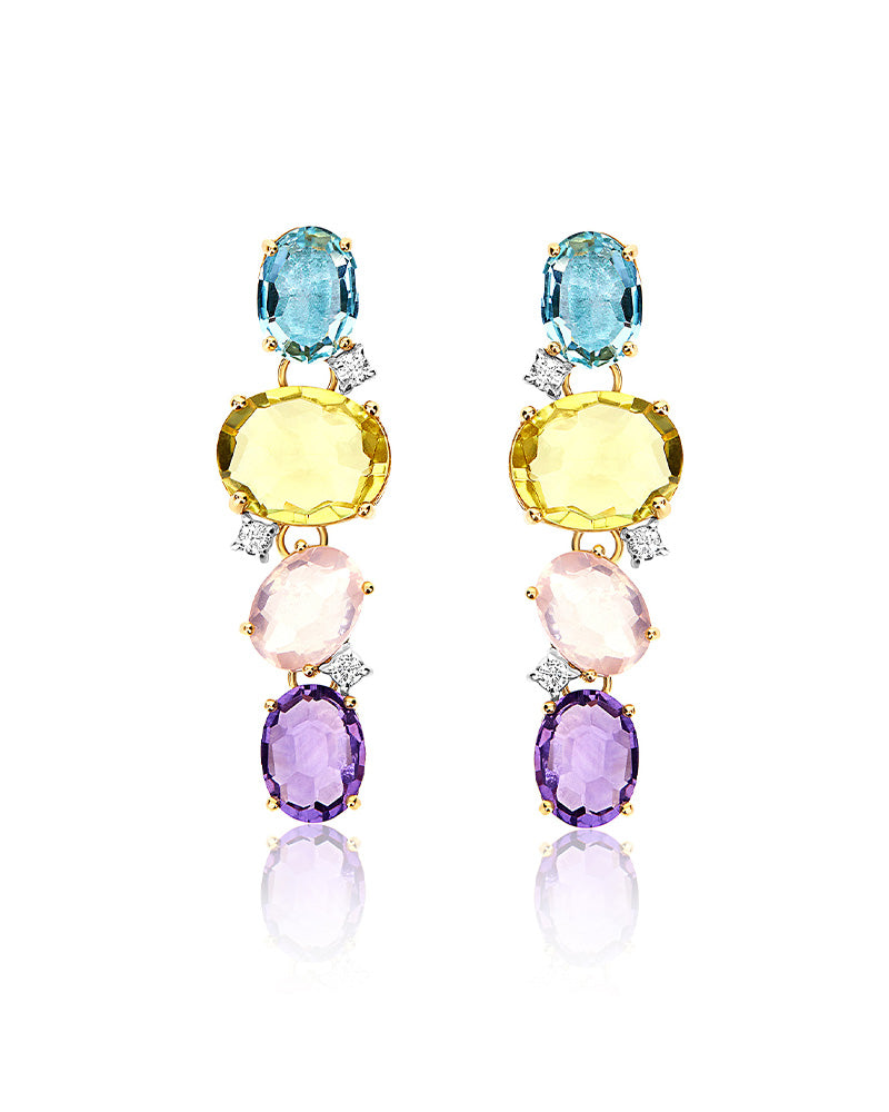 "ipanema" gold, amethyst, blue topaz, quartz and diamonds earrings