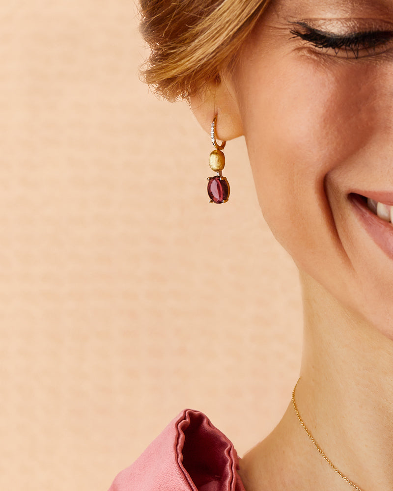 "Tourmalines" Gold, diamonds and pink tourmaline ball drop earrings (large)