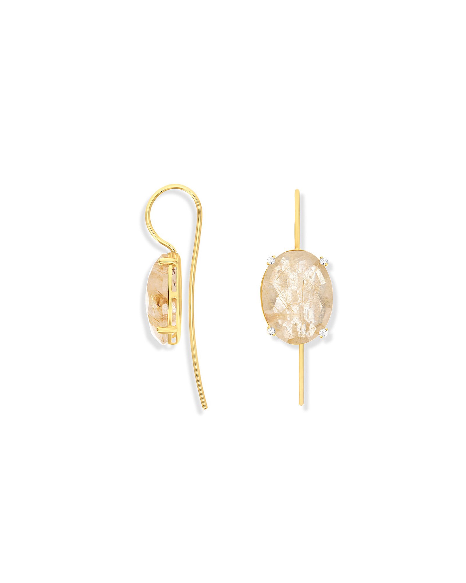 "Ipanema" Yellow rutilated quartz, diamonds and 18kt gold big drop earrings