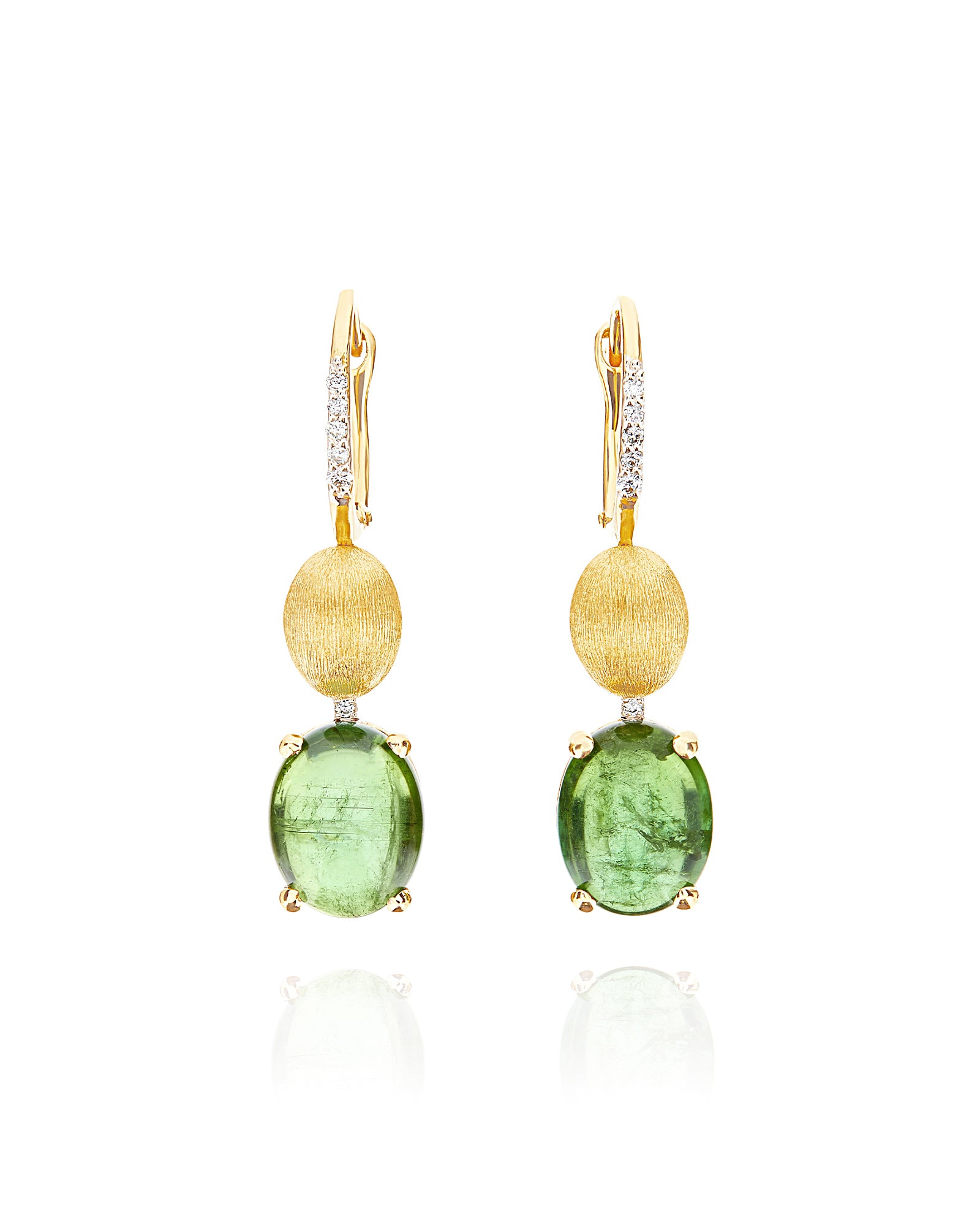 "Tourmalines" Gold, diamonds and green tourmaline ball drop earrings (large)