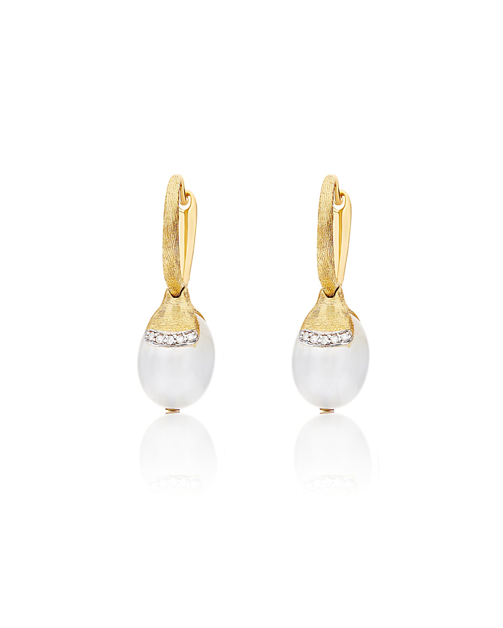 White Desert "Amulets" Ciliegine Gold and White Moonstone Ball Drop Earrings with Diamonds Details (SMALL)