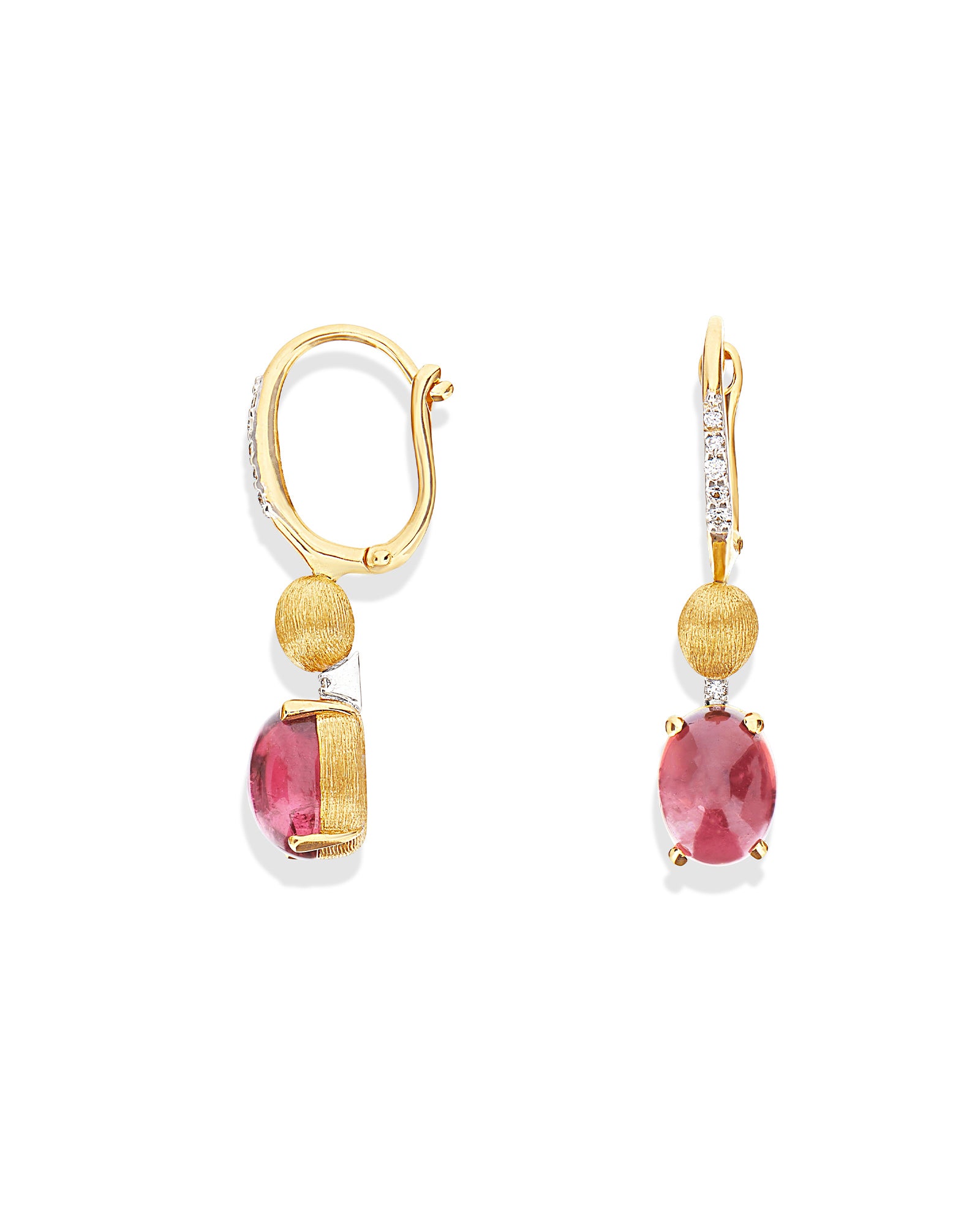 "Tourmalines" Gold, diamonds and pink tourmaline ball drop earrings (small)
