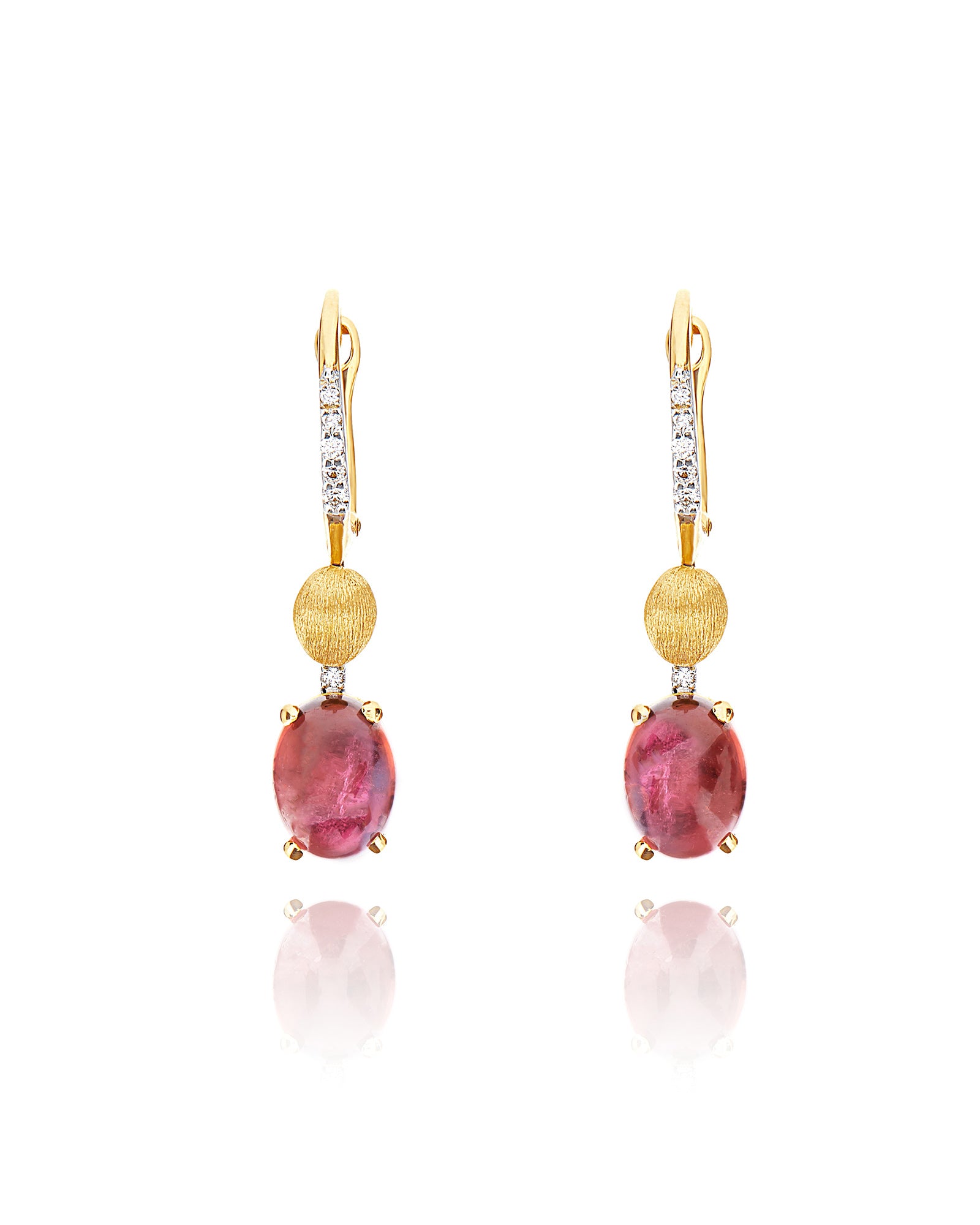 "Tourmalines" Gold, diamonds and pink tourmaline ball drop earrings (small)