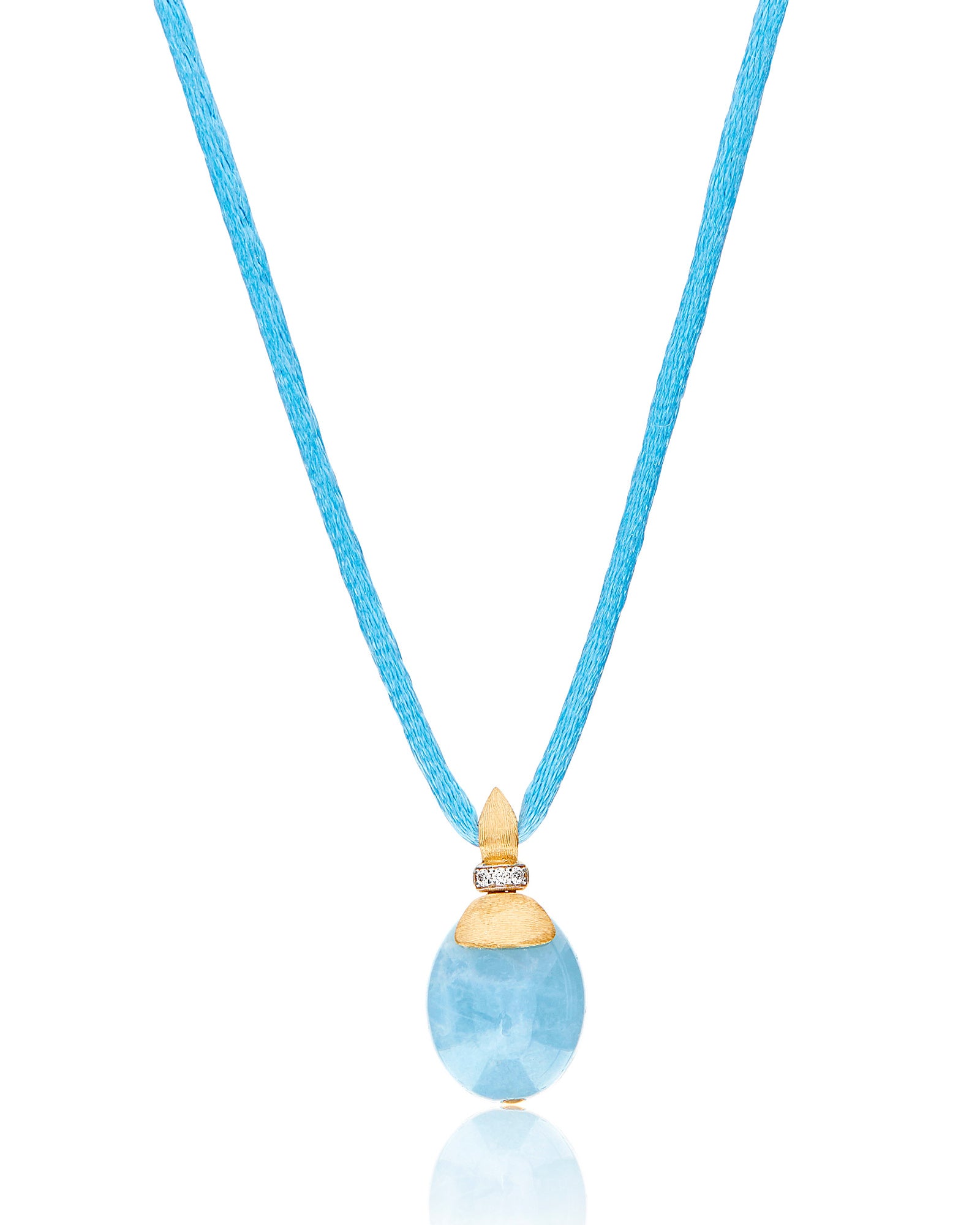 Azure "Amulets" Gold, Diamonds and Milky Aquamarine Pendant (LARGE)