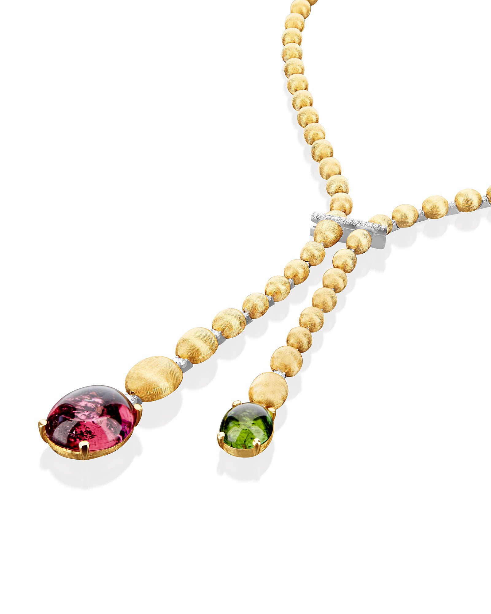 "Tourmalines" Gold and Diamonds, Pink and Green Tourmalines Necklace (long)